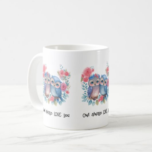 Eulen in der Liebe, die an einem Niedlichen Pun ei Kaffeetasse (Vorderseite Links)