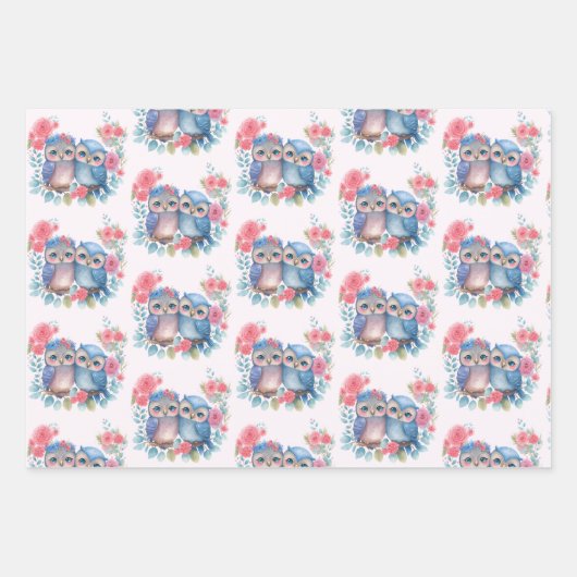 Eulen in der Liebe, die auf einer Baumzweigung Gem Geschenkpapier Set (Vorderseite 3)