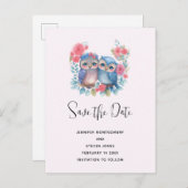 Eulen in der Liebe, die Save the Date auf Baumzwei Einladungspostkarte (Vorne/Hinten)