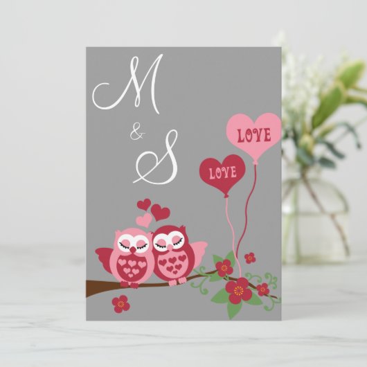 Eulen in der Liebe Hochzeit Einladung (Stehend Vorderseite)