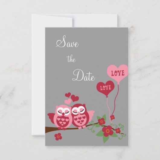 Eulen in der Liebe Save the Date Einladung (Vorderseite)