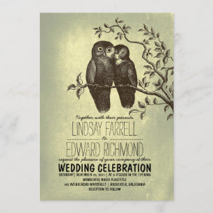 Eulen in der Liebe und Zweig Vintage Hochzeit Einladung