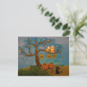 Eulen in einem Baum, Sonnenblumen, Kürbiskins und  Postkarte (Stehend Vorderseite)