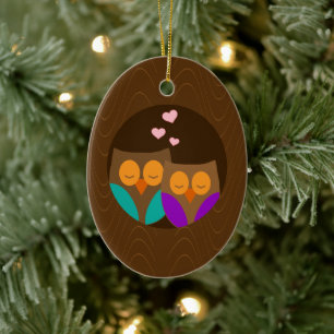 Eulen in einem Nest Keramikornament