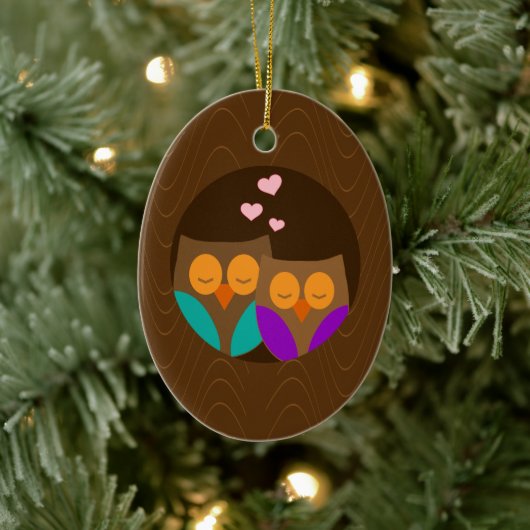 Eulen in einem Nest Keramikornament (Baum)