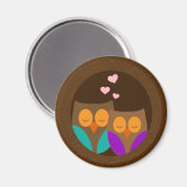 Eulen in einem Nest Magnet (Vorderseite/Rückseite)