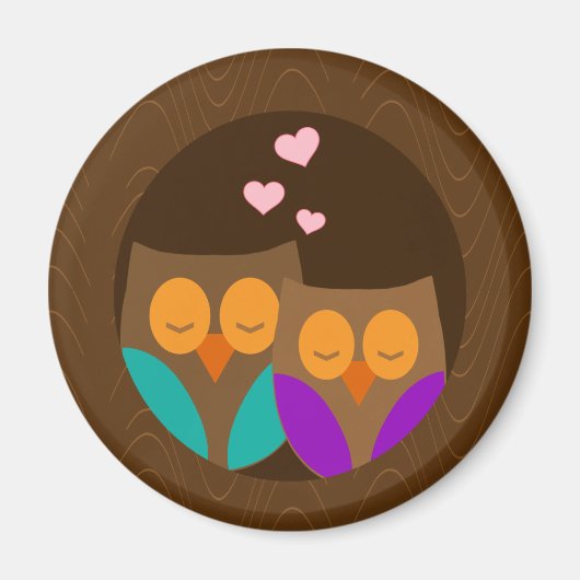 Eulen in einem Nest Magnet (Vorne)