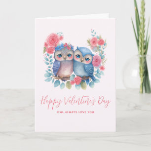 Eulen in Liebe sitzen auf einem Valentinstags-Ast Karte
