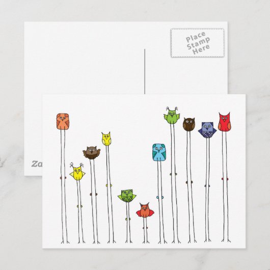 Eulen in Multicoloren Postkarte (Vorne/Hinten)