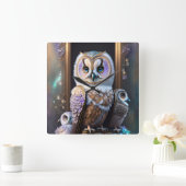 Eulen in Pastelllavender Quadratische Wanduhr (Zuhause)