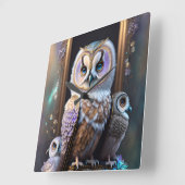 Eulen in Pastelllavender Quadratische Wanduhr (Winkel)