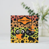 Eulen, Katzen und Spinnen-Halloween-Party laden Einladung (Stehend Vorderseite)