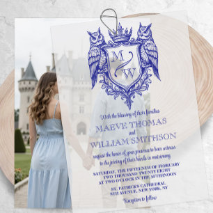 Eulen-Krest Royal Monogramm Hochzeits-Overlay Pergament Einladungen