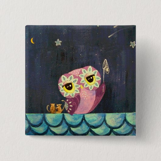 Eulen-Kunst - fangen Sie einen fallenden Stern Button (Vorderseite)
