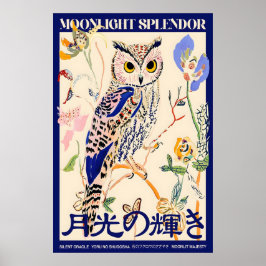 Eulen-Kunstposter japanische Typografie, Mondlicht Poster