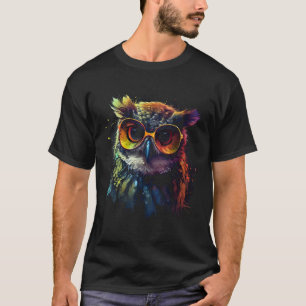 Eulen-Kunstwerk Tierbrille Bunte Vogel Eule T-Shirt