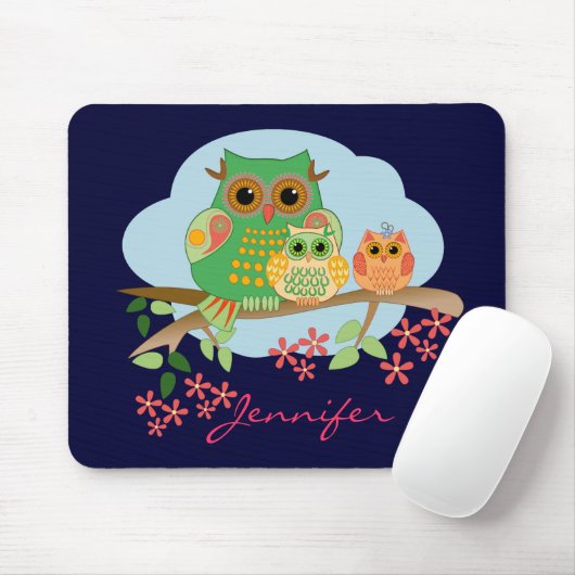 Eulen-Mama mit ihren Kindern u. NamensMousepad Mousepad (Mit Mouse)