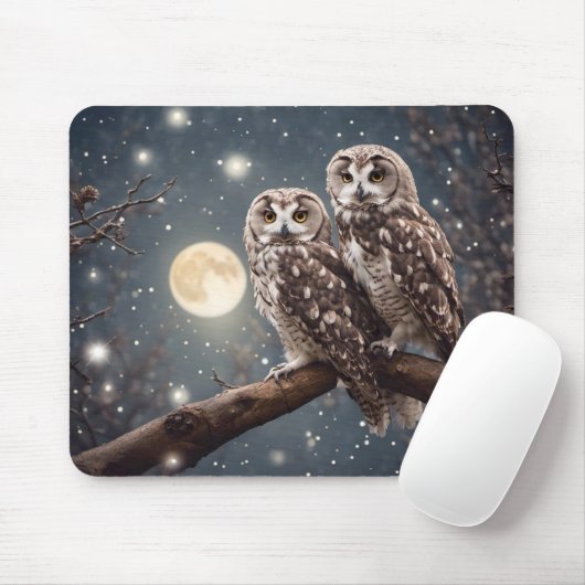 Eulen mit Vollmond Mousepad (Mit Mouse)