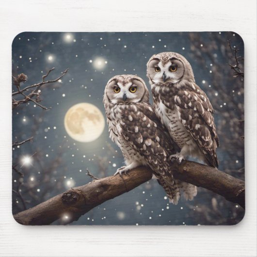 Eulen mit Vollmond Mousepad (Vorne)