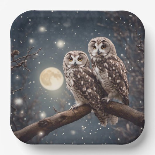 Eulen mit Vollmond Pappteller (Vorderseite)