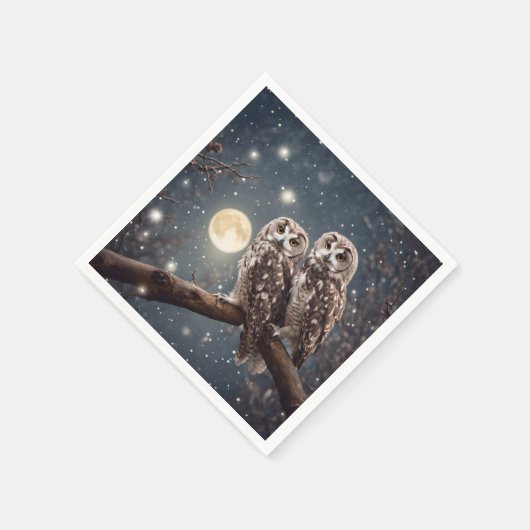 Eulen mit Vollmond Serviette (Ecke)