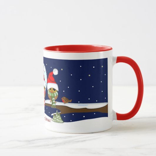 Eulen mit Weihnachtsmannmütze- und Tasse (Rechts)
