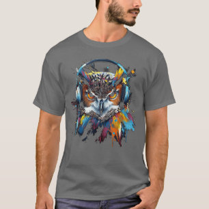 Eulen-Musik Bunte Vogel Kopfhörer Kunst Tier Eule T-Shirt