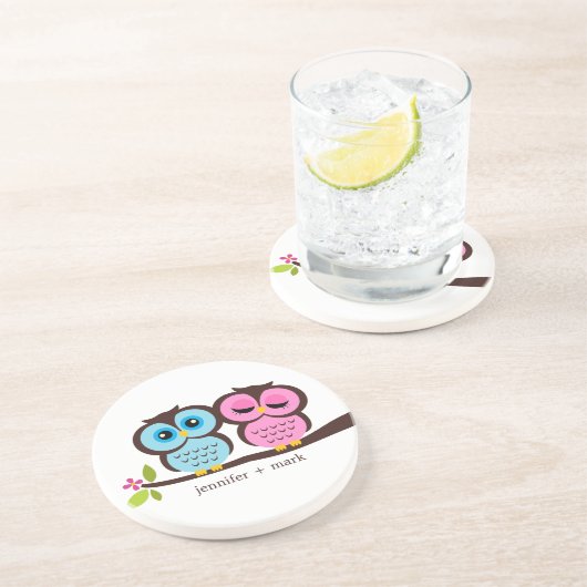 Eulen-Paar-personalisierter Untersetzer (Seite)