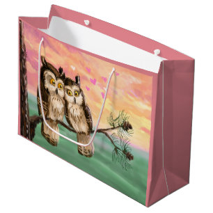 Eulen-Paarsonnenuntergang-Liebe des Valentines Große Geschenktüte