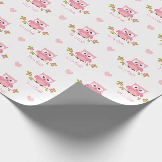 Eulen-Packpapier-Baby-Rosa ist es ein Mädchen Geschenkpapier (Ecke)