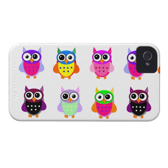 Eulen-Party retro kawaii niedliches buntes Eulen Case-Mate iPhone Hülle (Rückseite Horizontal)