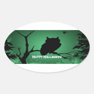 Eulen-Silhouette Halloween Ovaler Aufkleber