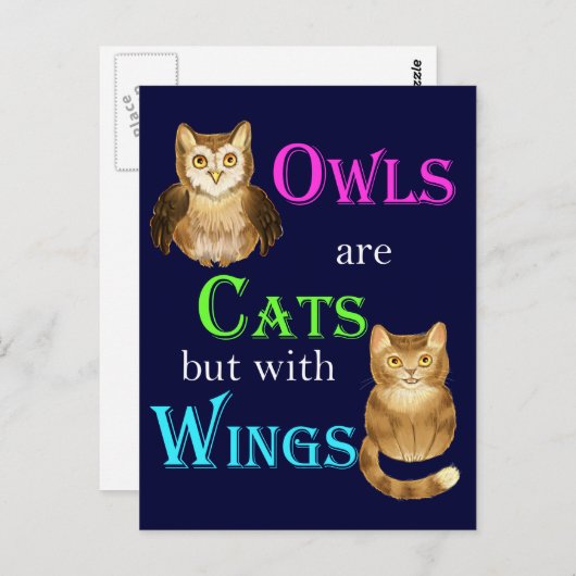 Eulen sind Katzen mit Flügeln Postkarte (Vorne/Hinten)