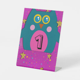 Eulen Teal Lila Tischschilder Nummer Kinderparty Sockelschild