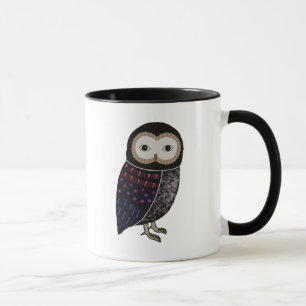 Eulen-Tier-Vogel-Illustrations-Schwarz-Eule mit Tasse