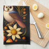 Eulen und Blume | Modernes Haeckel Geschirrtuch (Viertel Falte)