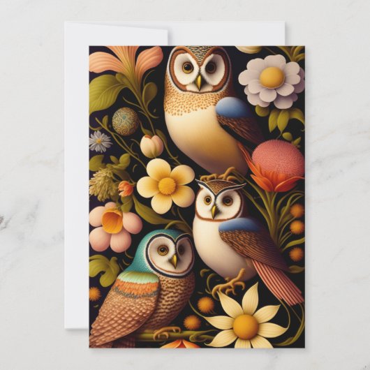Eulen und Blume | Modernes Haeckel Gruß Karte (Vorderseite)