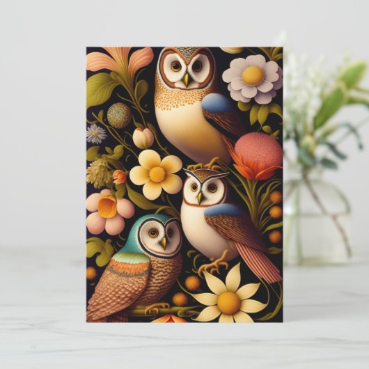Eulen und Blume | Modernes Haeckel Gruß Karte (Stehend Vorderseite)