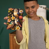 Eulen und Blume | Modernes Haeckel Gruß Karte