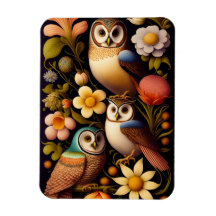 Eulen und Blume | Modernes Haeckel Magnet