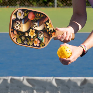 Eulen und Blume   Modernes Haeckel Pickleball Schläger