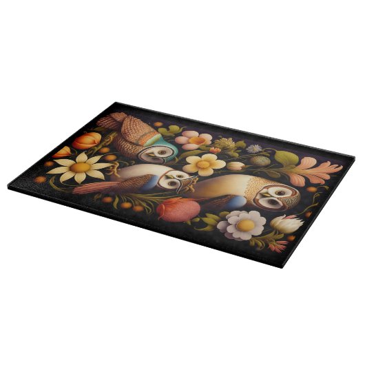 Eulen und Blume | Modernes Haeckel Schneidebrett (Ecke)