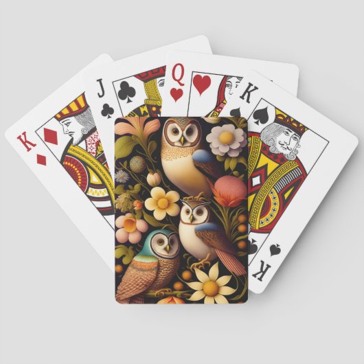 Eulen und Blume | Modernes Haeckel Spielkarten (Rückseite)