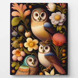 Eulen und Blume | Modernes Haeckel Tabletop Fotoplatte