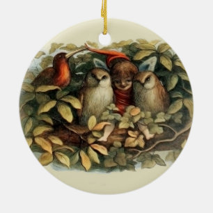 Eulen und Elfen Feen Natur Illustration Keramik Ornament