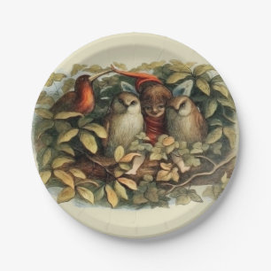 Eulen und Elfen Feen Natur Illustration Pappteller
