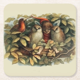 Eulen und Elfen Feen Natur Illustration Rechteckiger Pappuntersetzer