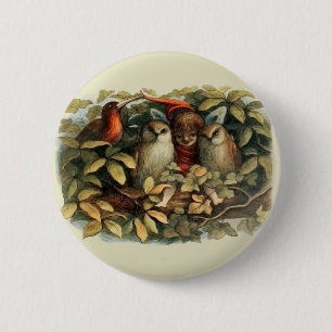 Eulen und Elfen Feen Naturreiche Illustration Button