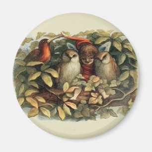 Eulen und Elfenfeen Naturreiche Illustration Magnet