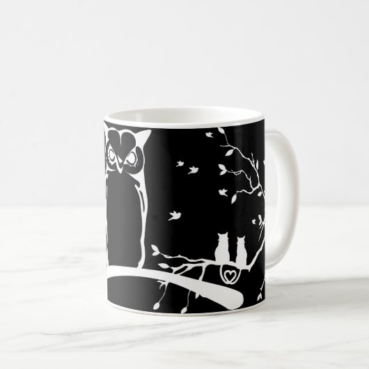 Eulen-und Katzen-Kaffee-Tasse Kaffeetasse (VorderseiteRechts)